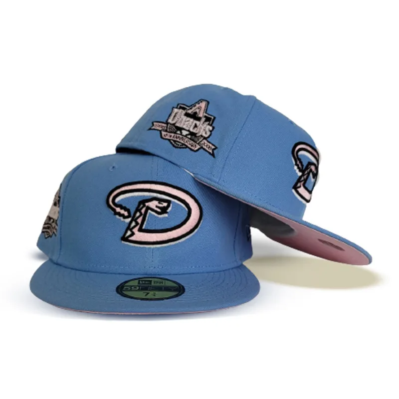 New Era Arizona Diamondbacks fitted hat blue, pink colorway - 10th Anniversary Fitted: New Era’s Sky Blue Diamondbacks Tribute with Pink Bottom