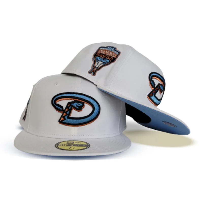 New Era Arizona Diamondbacks fitted hat white, blue colorway - Inaugural Season Fitted: New Era’s White Diamondbacks 1998 Throwback Drops