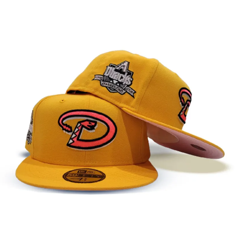 New Era Arizona Diamondbacks fitted hat pink, yellow colorway - 10th Anniversary Fitted: New Era Celebrates Diamondbacks Milestone with Bold Pink Bottom Drop