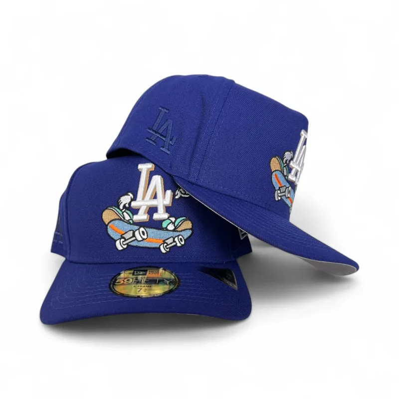 New Era Los Angeles Dodgers fitted hat gray, blue, green, royal, olive colorway - Dodgers Cartoon Pack Fitted Brings Pre-Curved Vibes to LA Fans