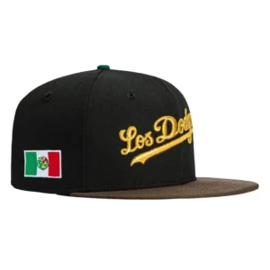 New Era Los Angeles Dodgers fitted hat Black, Brown, Metallic Gold colorway - New Era Drops Fire Dodgers Fitted with Mexico Flag Patch