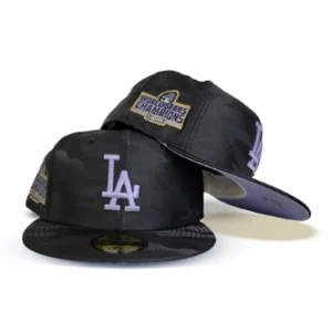 New Era Los Angeles Dodgers fitted hat black, purple colorway - Dodgers Fitted Gets Championship Treatment with Black Camo Colorway