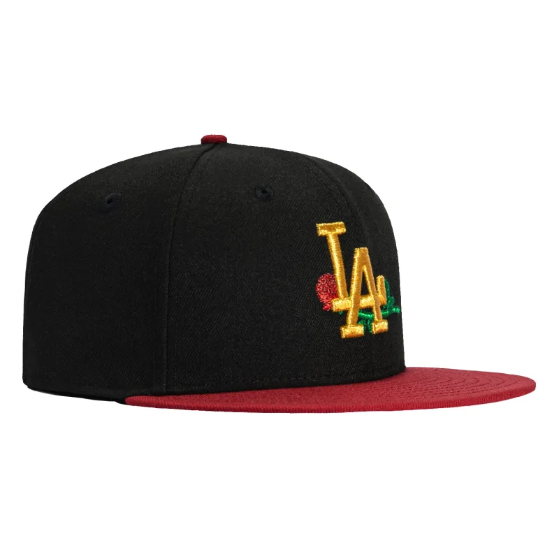 New Era Los Angeles Dodgers fitted hat Black, Cardinal, Metallic Gold colorway - New Era Drops Luxurious Dodgers Fitted with Rose Emblem in Black and Cardinal