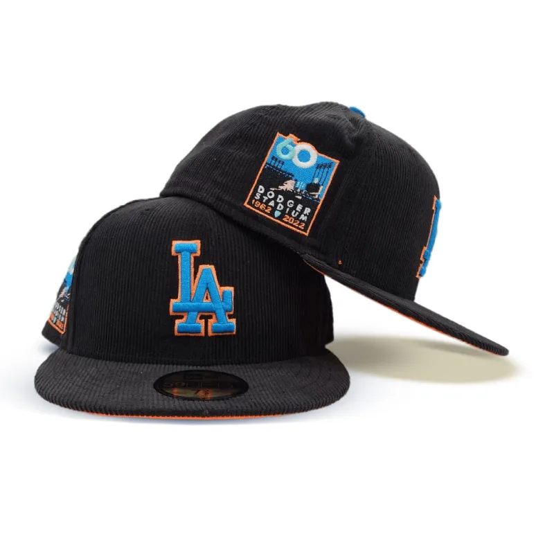 New Era Los Angeles Dodgers fitted hat black, orange colorway - 60th Anniversary Fitted: New Era Drops Black Corduroy Dodgers Commemorative