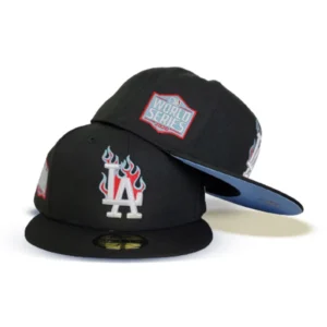 New Era Los Angeles Dodgers fitted hat black, blue colorway - 2020 World Series Champions Fitted: New Era Drops Dodgers Fire Pattern Tribute