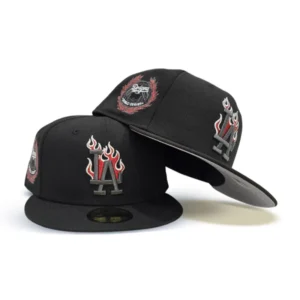 New Era Los Angeles Dodgers fitted hat black, gray colorway - New Era Drops Fire Dodgers Fitted with Flame Logo and World Series Patch