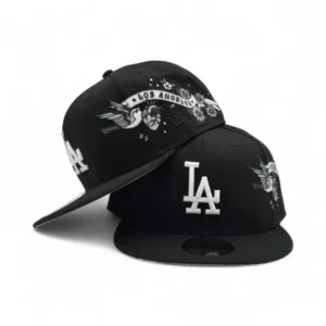 New Era Los Angeles Dodgers fitted hat black, gray colorway - New Era Dodgers Fitted Features Stunning Hummingbird City Art Side Patch