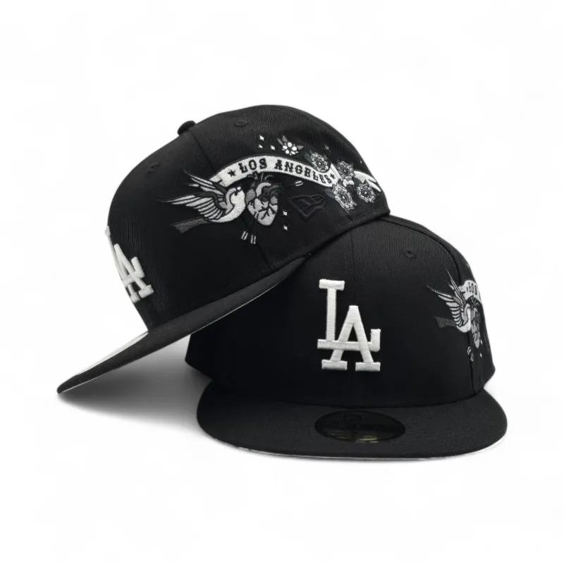 New Era Los Angeles Dodgers fitted hat black, gray colorway - New Era Dodgers Fitted Features Stunning Hummingbird City Art Side Patch