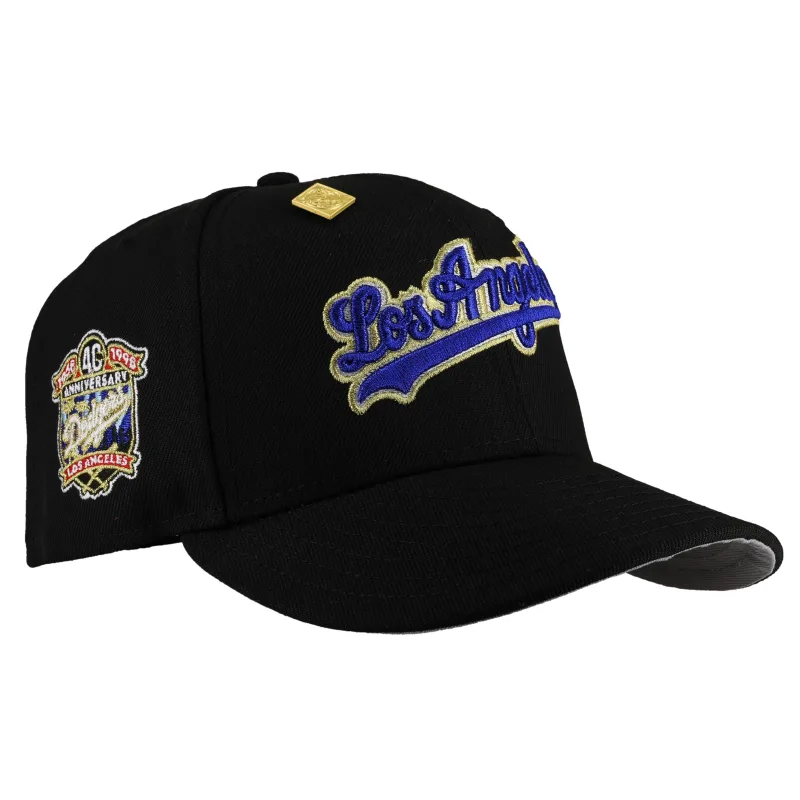 New Era Los Angeles Dodgers fitted hat black, grey colorway - 40th Anniversary Fitted: New Era’s Metallic Script Dodgers 59FIFTY Celebrates Four Decades