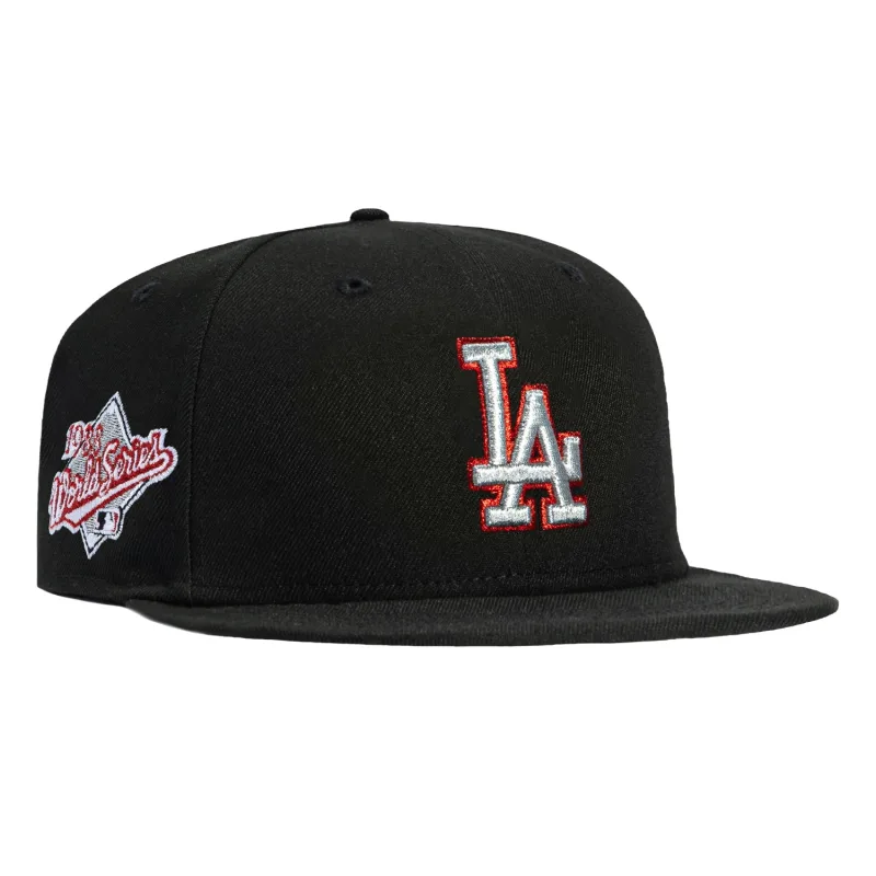 New Era Los Angeles Dodgers fitted hat Black, Metallic Silver, Red colorway - 1988 World Series Fitted: New Era Drops Dodgers Championship Tribute in Sleek Black Design