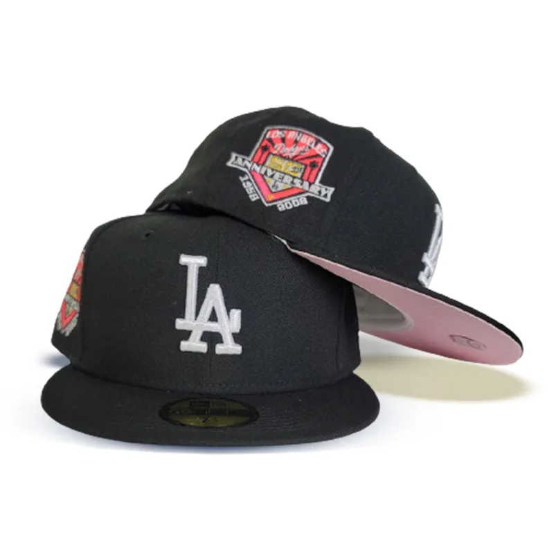 New Era Los Angeles Dodgers fitted hat black, pink colorway - 50th Anniversary Fitted: New Era Celebrates Dodgers Milestone with Pink Bottom Beauty