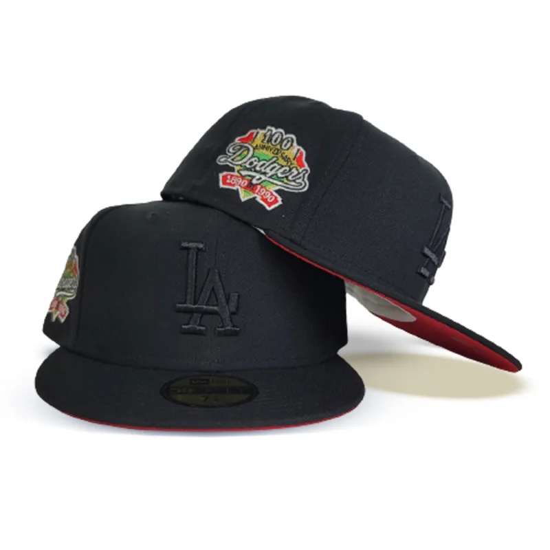 New Era Los Angeles Dodgers fitted hat black, red colorway - Century of Excellence Fitted: New Era Drops Dodgers 100th Anniversary Side Patch
