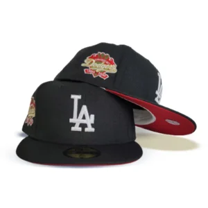 New Era Los Angeles Dodgers fitted hat black, red colorway - Dodgers 100th Anniversary Fitted: New Era Celebrates Century of Baseball History