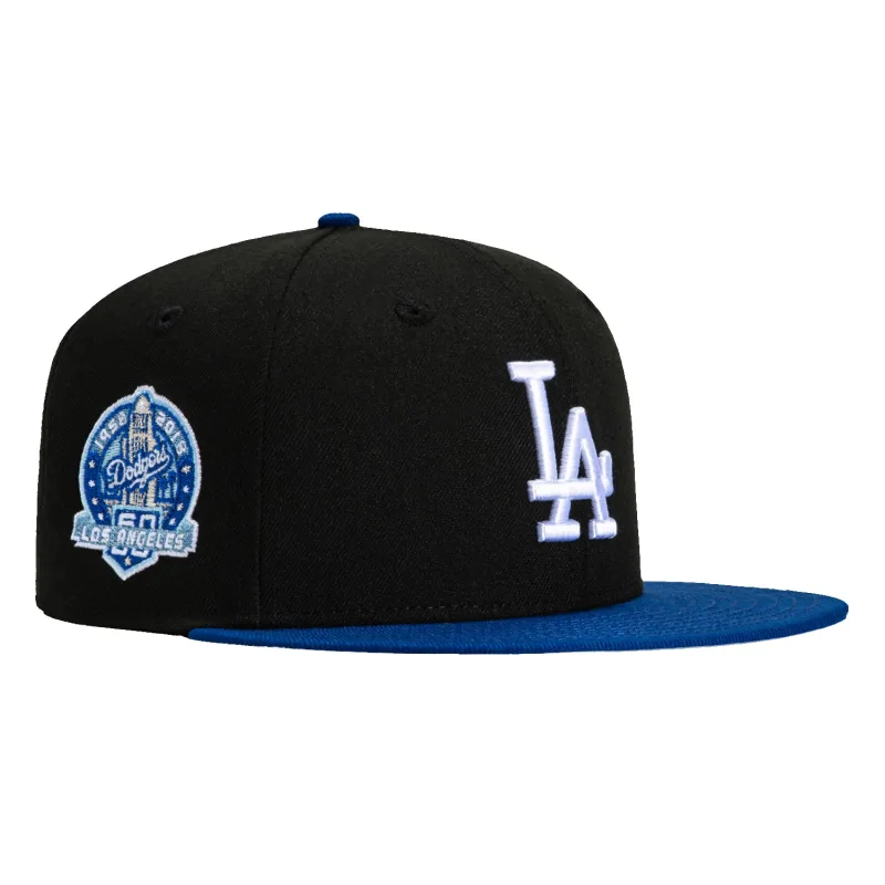 New Era Los Angeles Dodgers fitted hat Black, Royal colorway - Diamond Anniversary Fitted: New Era Celebrates 60 Years of Dodgers Baseball in Los Angeles