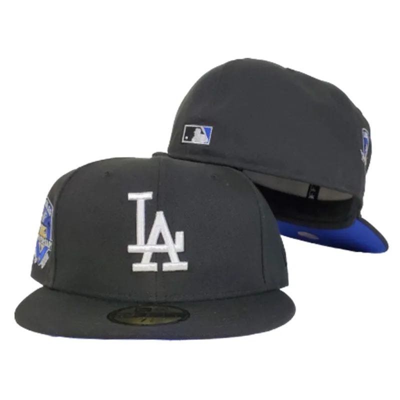 New Era Los Angeles Dodgers fitted hat black, blue, royal colorway - 50th Anniversary Fitted: New Era Honors Dodgers Milestone with Black Royal Blue 59FIFTY