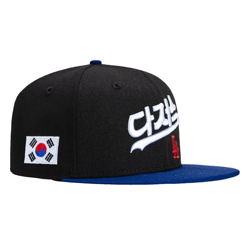New Era Los Angeles Dodgers fitted hat Black, Royal colorway - New Era Drops Clean Dodgers Fitted with Korea Flag Patch