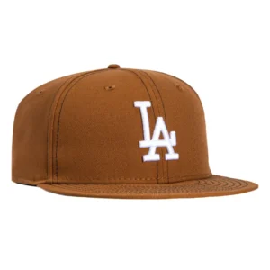 New Era Los Angeles Dodgers fitted hat Brown, White colorway - Hat Club Drops Clean Dodgers Fitted with Pink UV Contrast Stitching