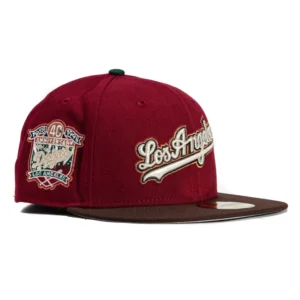 New Era Los Angeles Dodgers fitted hat Cardinal, Brown colorway - 40th Anniversary Fitted: New Era Celebrates Dodgers Milestone with Cardinal Script 59FIFTY