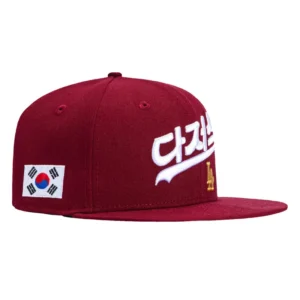 New Era Los Angeles Dodgers fitted hat Cardinal colorway - New Era Drops Fire Dodgers Fitted with Korea Flag Patch and Korean Script
