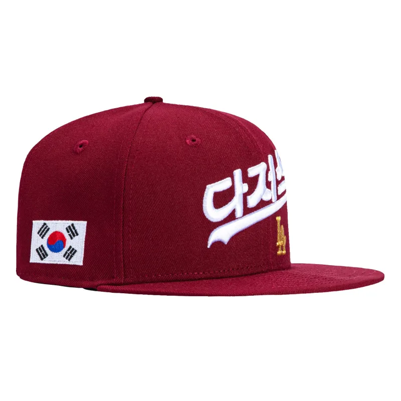 New Era Los Angeles Dodgers fitted hat Cardinal colorway - New Era Drops Fire Dodgers Fitted with Korea Flag Patch and Korean Script