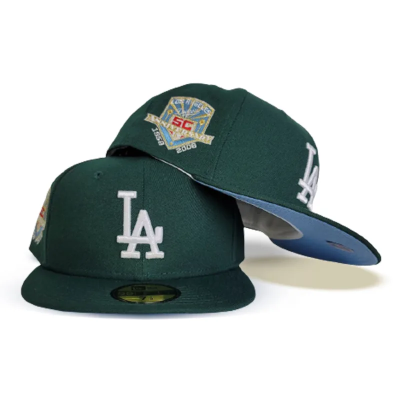 New Era Los Angeles Dodgers fitted hat blue, green colorway - 50th Anniversary Fitted: New Era Drops Dark Green Dodgers Commemorative with Icy Blue Accents