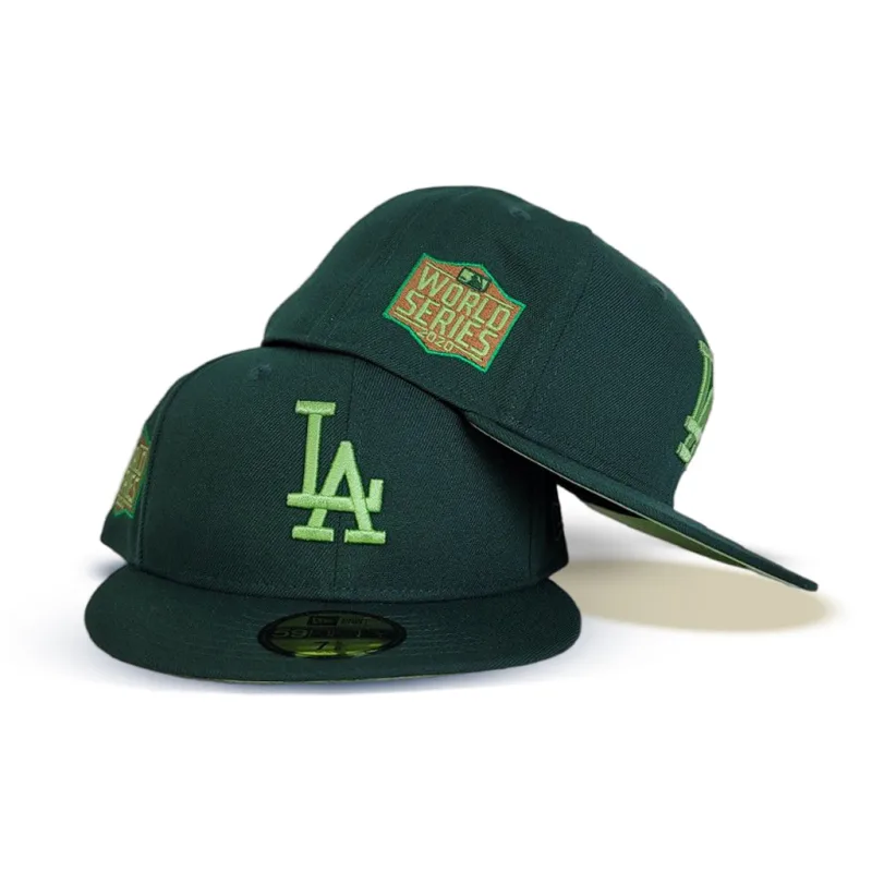 New Era Los Angeles Dodgers fitted hat green colorway - 2020 World Series Fitted: New Era Celebrates Dodgers Championship with Dark Green 59FIFTY