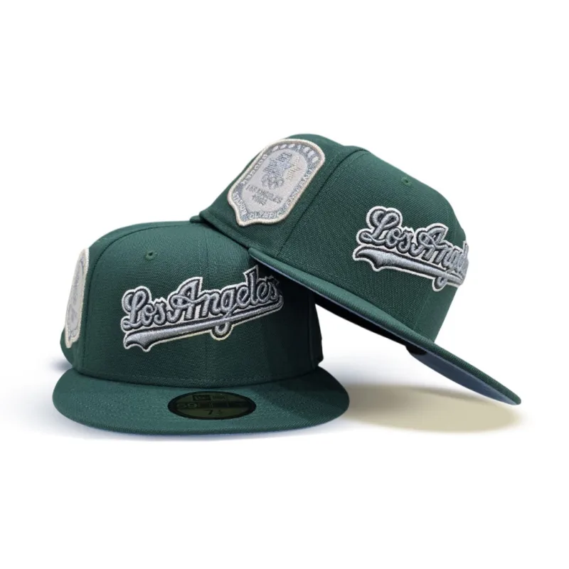 New Era Los Angeles Dodgers fitted hat blue, green colorway - Dodgers Fitted Gets Olympic Treatment with Emerald Script Design