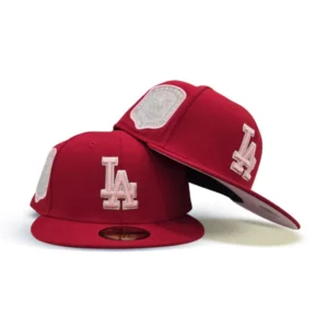 New Era Los Angeles Dodgers fitted hat gray, red, pink colorway - Dodgers Fitted Gets Olympic Treatment with 1984 Side Patch