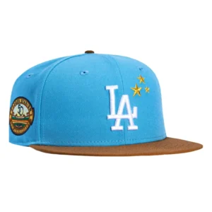 New Era Los Angeles Dodgers fitted hat Light Blue, Khaki colorway - Anniversary Fitted: New Era’s Toasted Peanut Dodgers 50th Celebration Hat