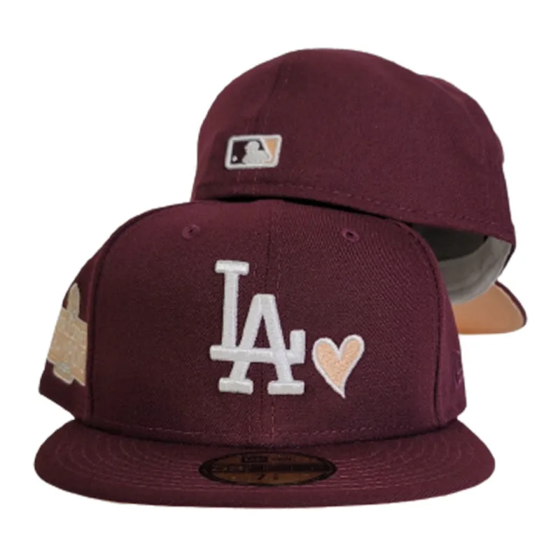 New Era Los Angeles Dodgers fitted hat maroon colorway - New Era Drops Maroon Heart Dodgers Fitted Celebrating 2020 World Series