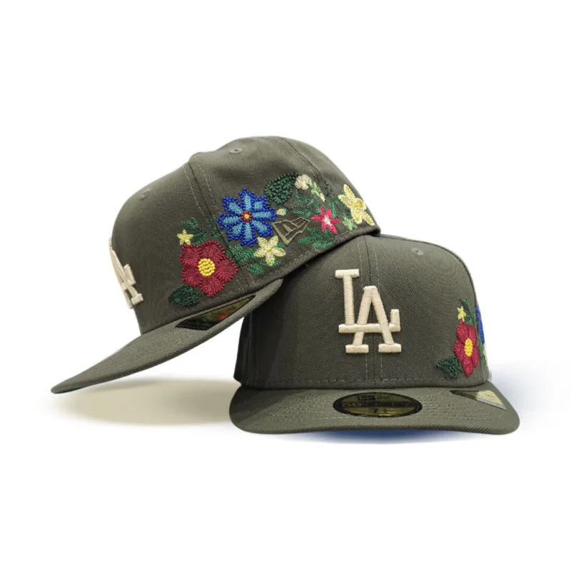 New Era Los Angeles Dodgers fitted hat green, olive colorway - New Era Drops Fresh Dodgers Fitted in Olive Green with Floral Undervisor