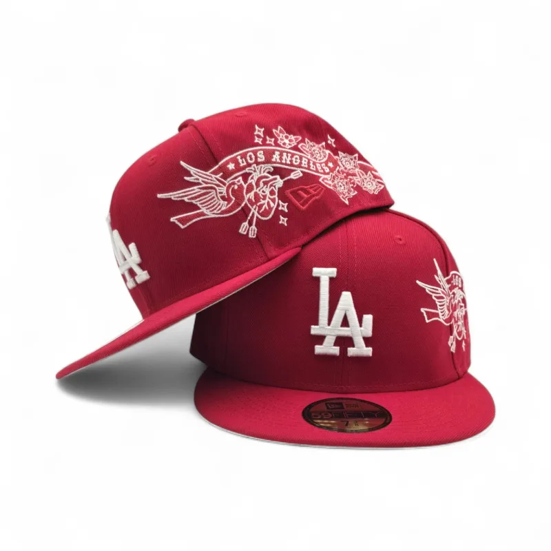 New Era Los Angeles Dodgers fitted hat gray, red colorway - New Era Drops Fresh Dodgers Fitted with Hummingbird City Art Patch