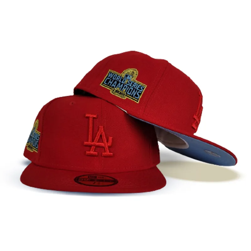 New Era Los Angeles Dodgers fitted hat red, blue colorway - Dodgers Fans Get Championship Fitted with Icy Blue Bottom Twist