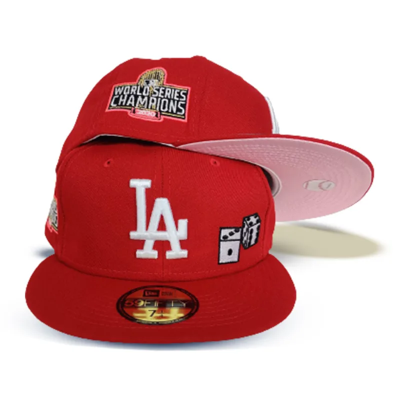 New Era Los Angeles Dodgers fitted hat red, pink colorway - 2020 World Series Champions Fitted: New Era’s Red and Pink Dodgers Dice Collection Drop