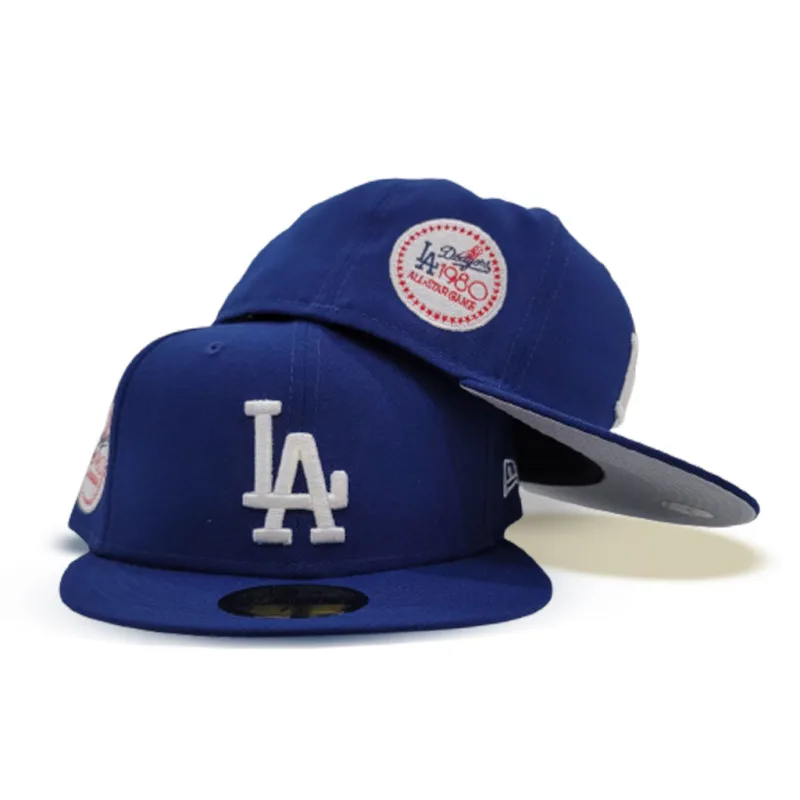 New Era Los Angeles Dodgers fitted hat grey, gray, blue, royal colorway - 1980 All-Star Fitted: New Era Drops Royal Blue Dodgers Side Patch Commemorating Historic Dodger Stadium Classic