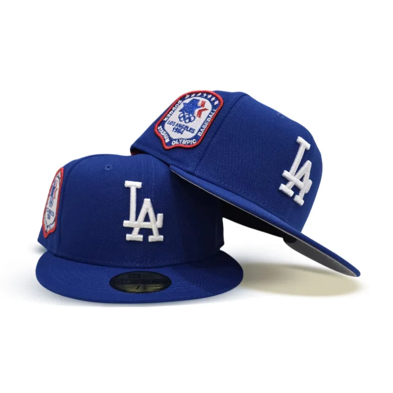 New Era Los Angeles Dodgers fitted hat gray, blue, royal colorway - Dodgers Fans Get Olympic-Themed Fitted with Special 1984 Side Patch
