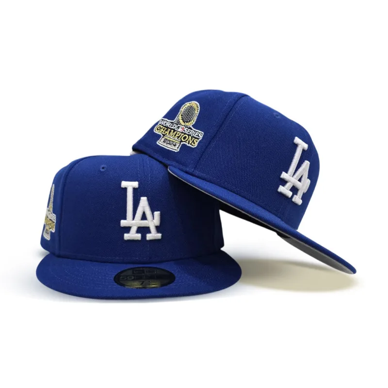 New Era Los Angeles Dodgers fitted hat gray, blue, royal colorway - 2024 World Series Champions Fitted: New Era Drops Royal Blue Dodgers Victory Hat