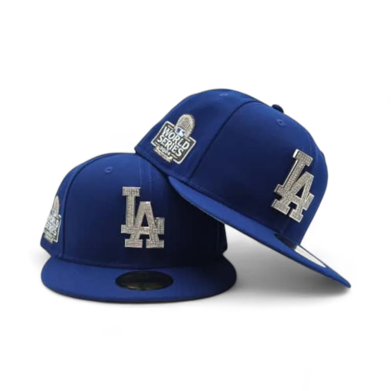 New Era Los Angeles Dodgers fitted hat gray, blue, royal, silver colorway - 2024 World Series Fitted: New Era Drops Championship Celebration with Rhinestone Dodgers Cap