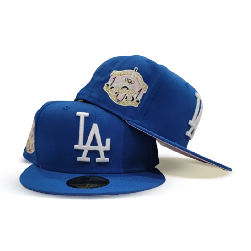 New Era Los Angeles Dodgers fitted hat blue, pink, royal colorway - Dodgers Fitted Gets Sweet Pink Bottom Treatment with Vintage Side Patch