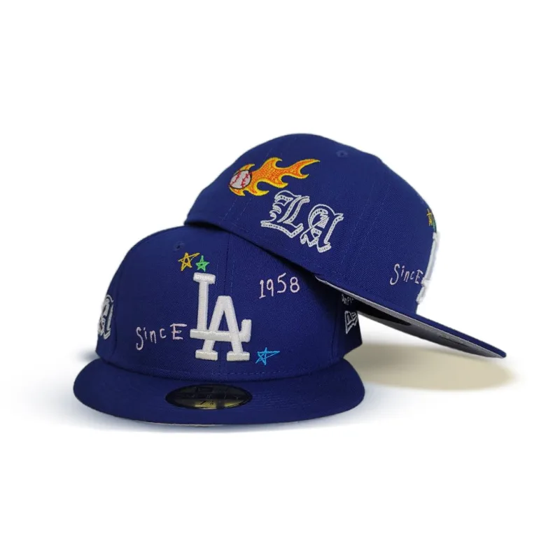New Era Los Angeles Dodgers fitted hat gray, blue, royal colorway - New Era Drops Clean Dodgers Fitted with Scribble Design