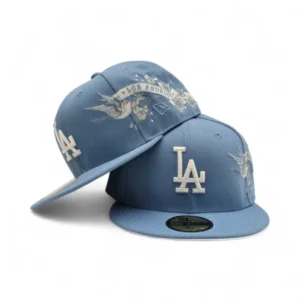New Era Los Angeles Dodgers fitted hat gray, blue colorway - New Era Drops Sky Blue Dodgers Fitted with Hummingbird City Art Side Patch