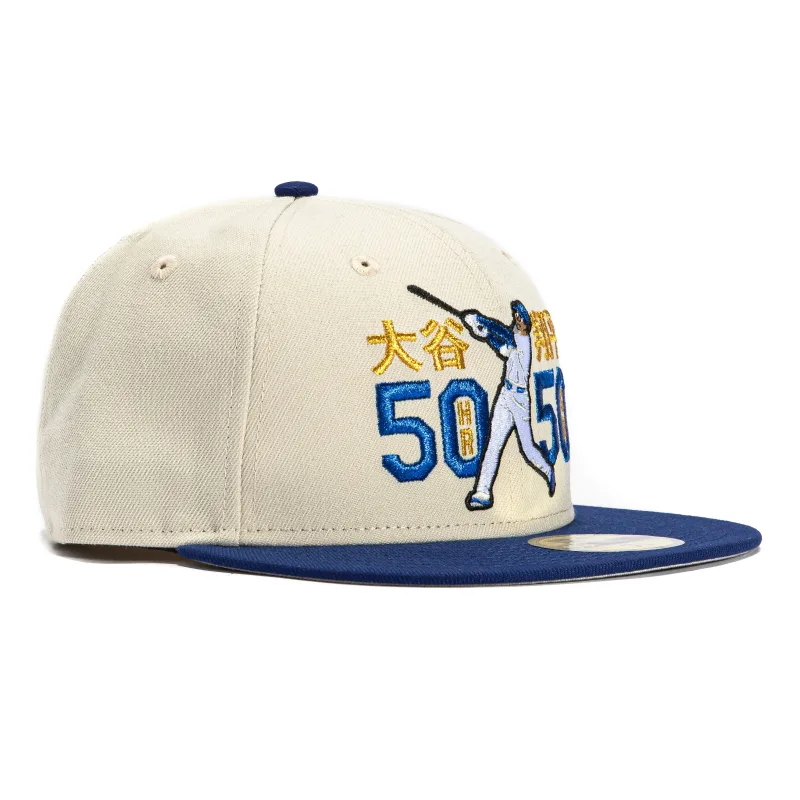 New Era Los Angeles Dodgers fitted hat Stone, Royal colorway - New Era Drops Shohei Ohtani 50/50 Kanji Dodgers Fitted in Stone and Royal