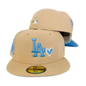 New Era Los Angeles Dodgers fitted hat blue, tan colorway - Dodgers Fitted Gets Championship Treatment with Tan Heart Colorway