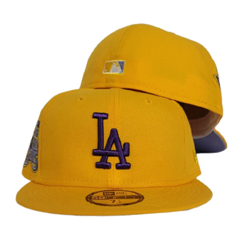 New Era Los Angeles Dodgers fitted hat purple, yellow colorway - New Era Drops Bold Taxi Yellow Dodgers Fitted with 75th World Series Tribute