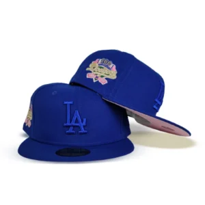 New Era Los Angeles Dodgers fitted hat blue, pink, royal colorway - Century Mark Fitted: New Era’s Tonal Royal Blue Dodgers 100th Anniversary Celebration