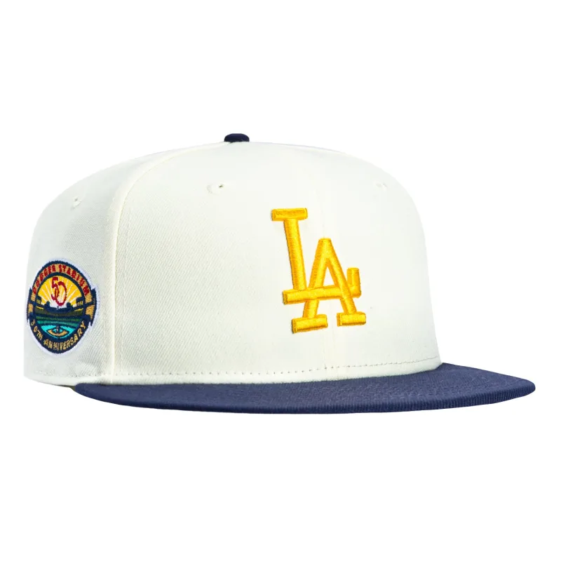 New Era Los Angeles Dodgers fitted hat White, Royal, Gold colorway - Dodger Stadium 50th Anniversary Fitted: New Era Celebrates Five Decades of Baseball History