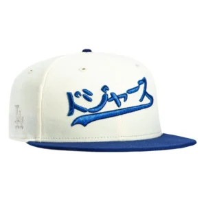 New Era Los Angeles Dodgers fitted hat White, Royal colorway - New Era Drops Clean Dodgers Fitted with Katakana Logo Patch