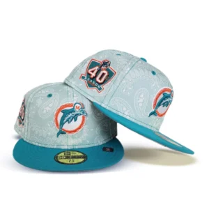 New Era Miami Dolphins fitted hat gray, teal colorway - Miami Dolphins Drop Teal Paisley Fitted with 40th Season Side Patch