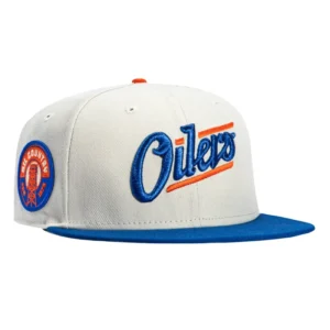 New Era Buffalo Sabres fitted hat Stone, Royal colorway - New Era Drops Clean Oilers Fitted with Oil Country Script Patch