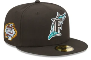 New Era Miami Marlins fitted hat black colorway - 2003 World Series Fitted: New Era’s Black Marlins Championship Tribute with Clouds Bottom